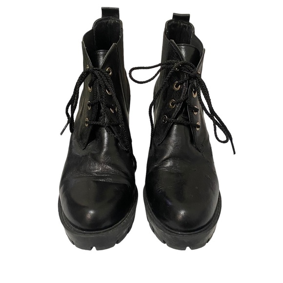 Atos Lombardini Black Italian Leather Chunky High Heel Lace Up Boot EU 39 US 8.5 - Picture 2 of 10
